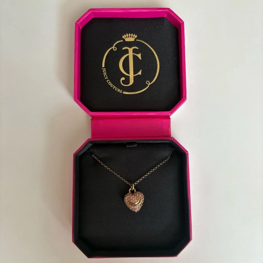 Vintage Juicy Couture Pink & Gold Heart Necklace - Picture 1 of 10